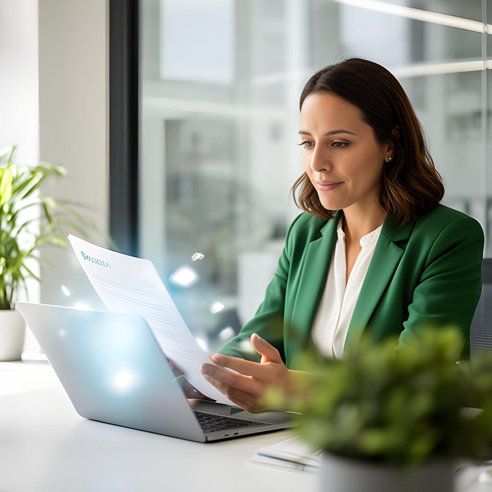 Confident HR consultant reviewing a secure data policy in a bright Dublin office